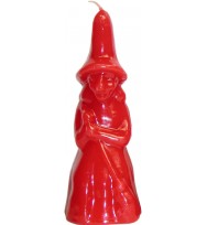 7.5 INCH RITUAL WITCH WITH BROOM IMAGE CANDLE - RED